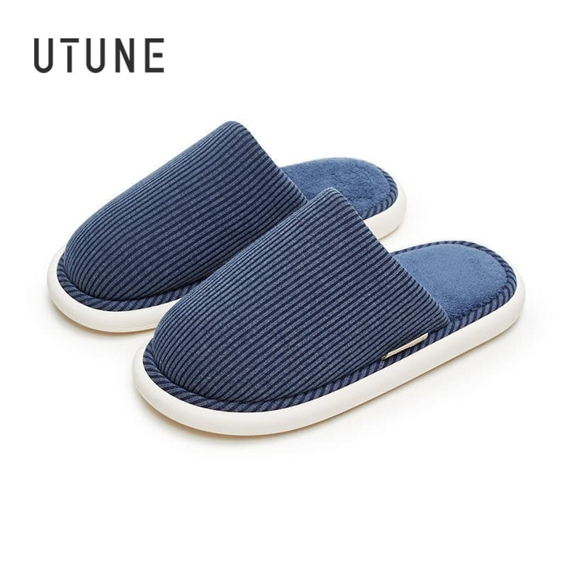 UTUNE Winter Women's Indoor Slippers Warm Simple Plush Men Home Shoes Non-slip Autumn Mute Flats Comfortable Couple House Slides