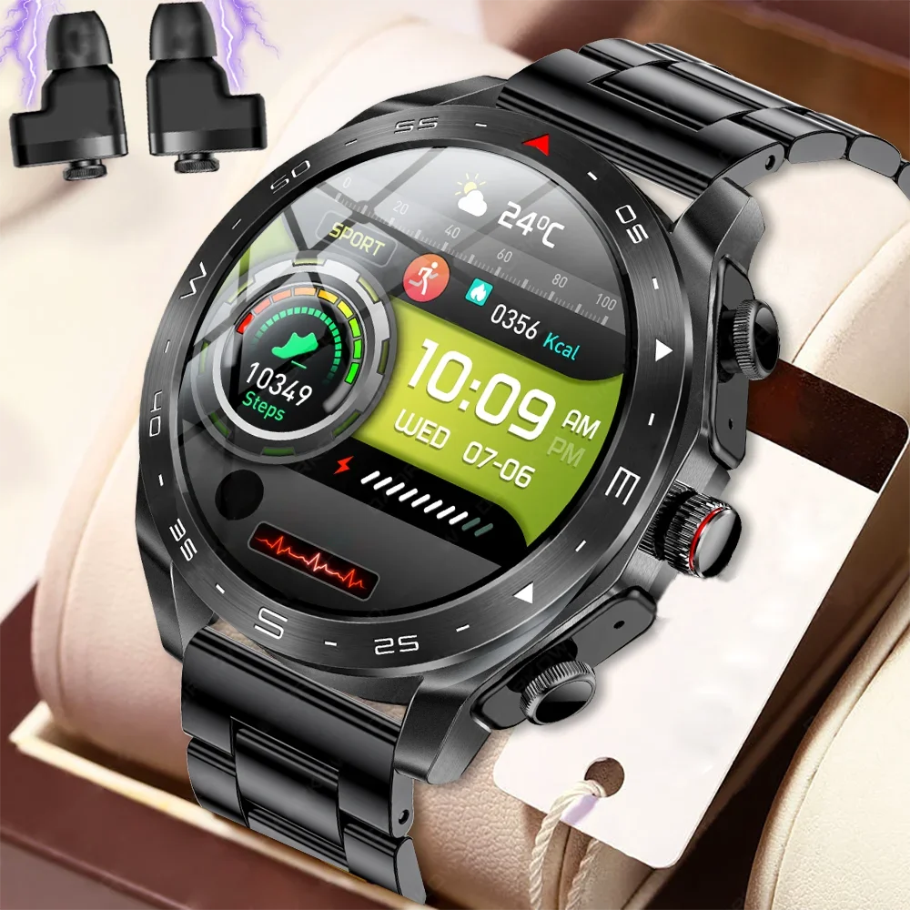 New Mens Smart Watch TWS Earphones Bluetooth 5.0 Full Touch Screen 400mAh Large Battery Outdoor Sports Fitness Smart Watch 2024