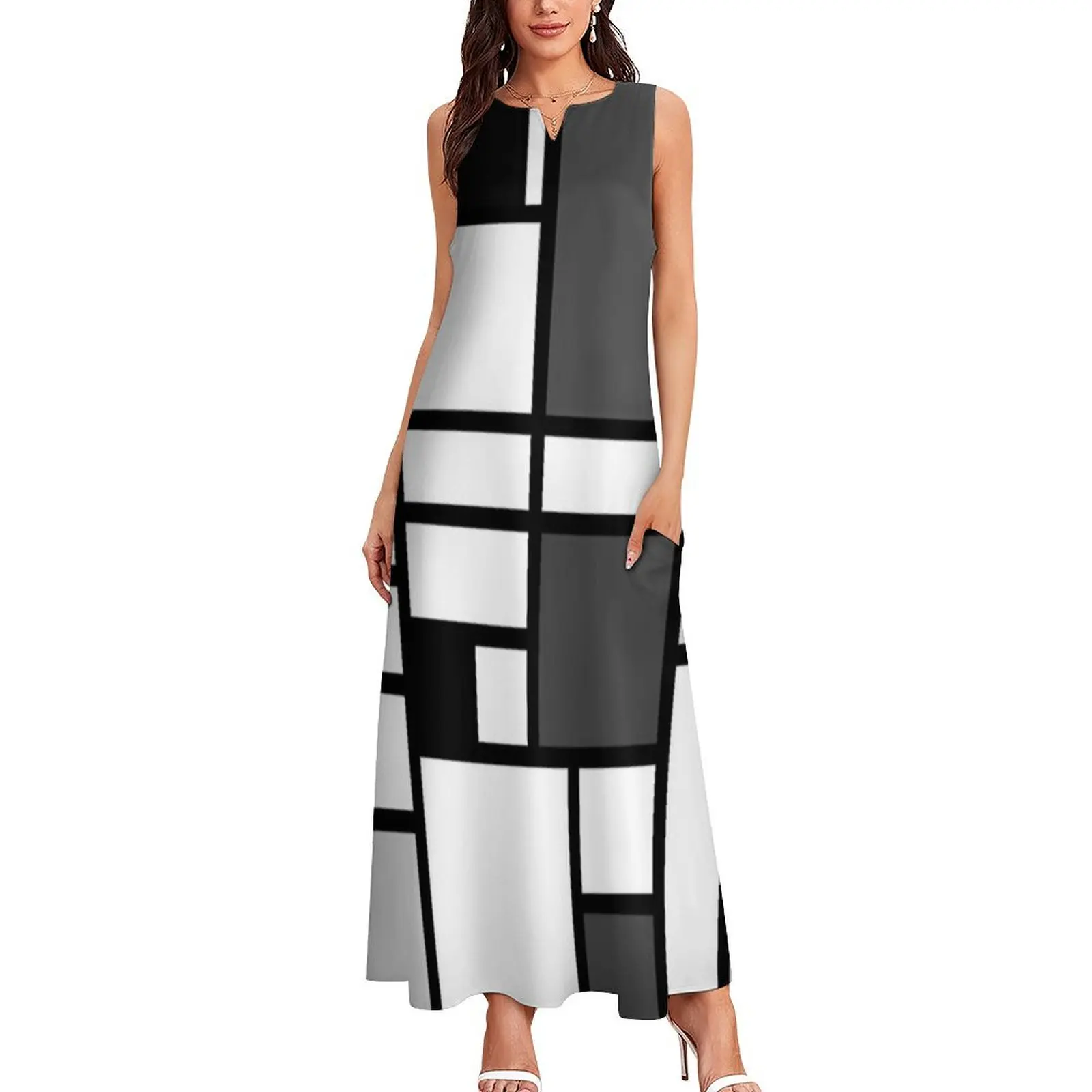 piet mondrian - Composition with,grey,black,white, Long Dress Prom gown beach dresses clothes for woman Dress