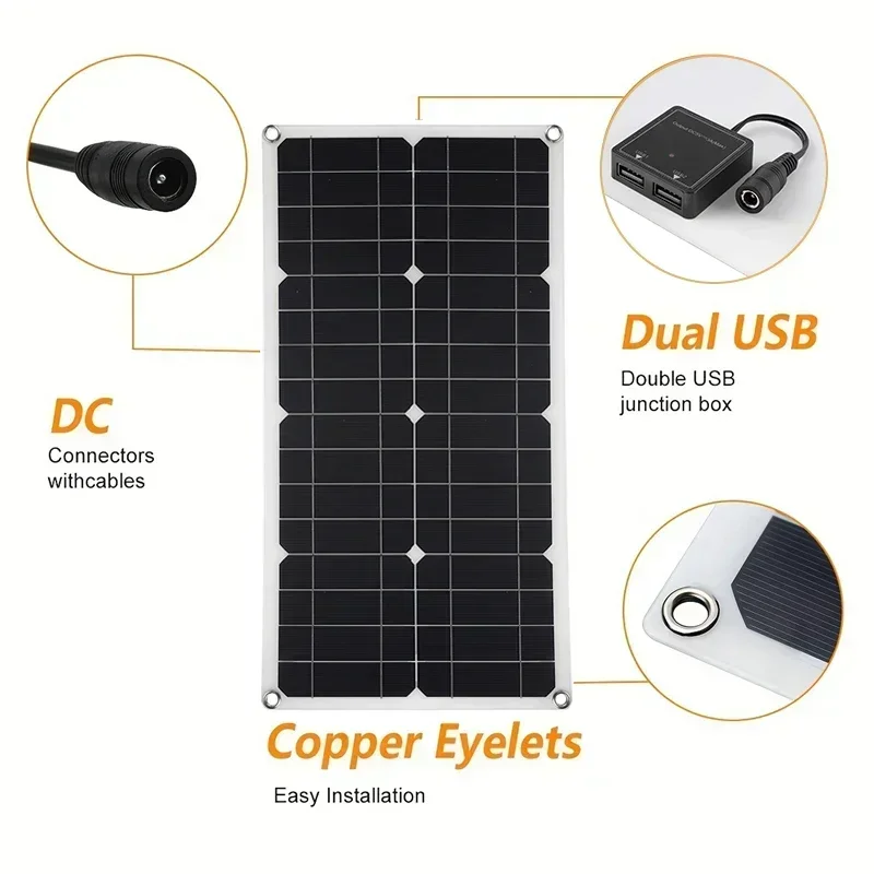 Painel Solar de Silício Monocristalino, 1000W 18V, Dual USB, 12V, 5V DC, Cristal Único, Carregador Sola Flexível para Carro, RV Battery Charge