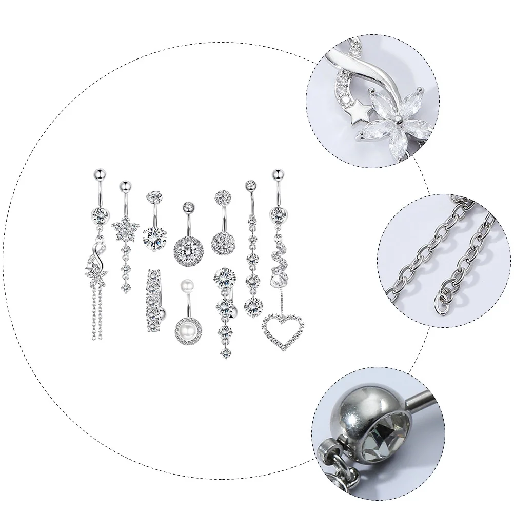 

10Pcs Durable Navel Ring Set Body Piercing Jewelry Beautiful Color Long Lasting Luster Fine Polishing Party Dancing Performance