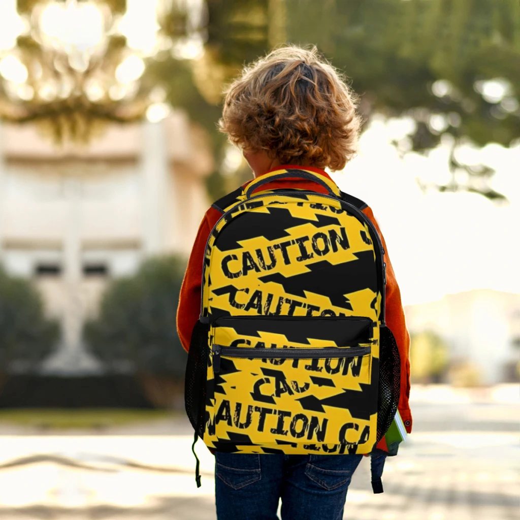 Unisex Caution Tape Mochila versátil, grande capacidade, impermeável, bolsa de computador lavável