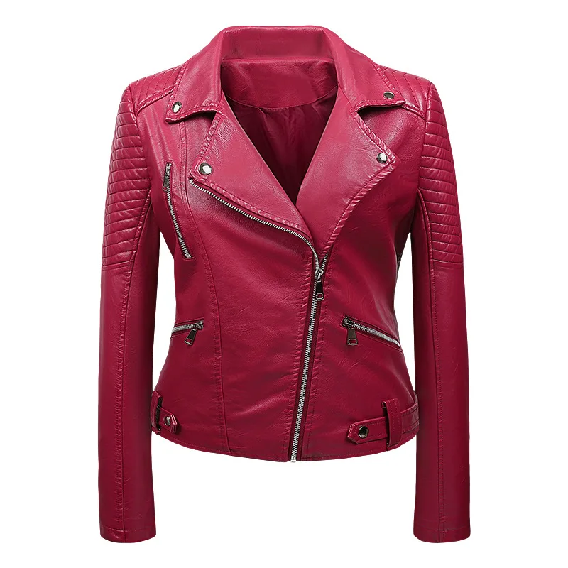 Motorcycle PU Leather Jacket, Short Polo Neck, Punk Rock Coat, Harajuku Fit, Spring and Autumn, Korean, Fit