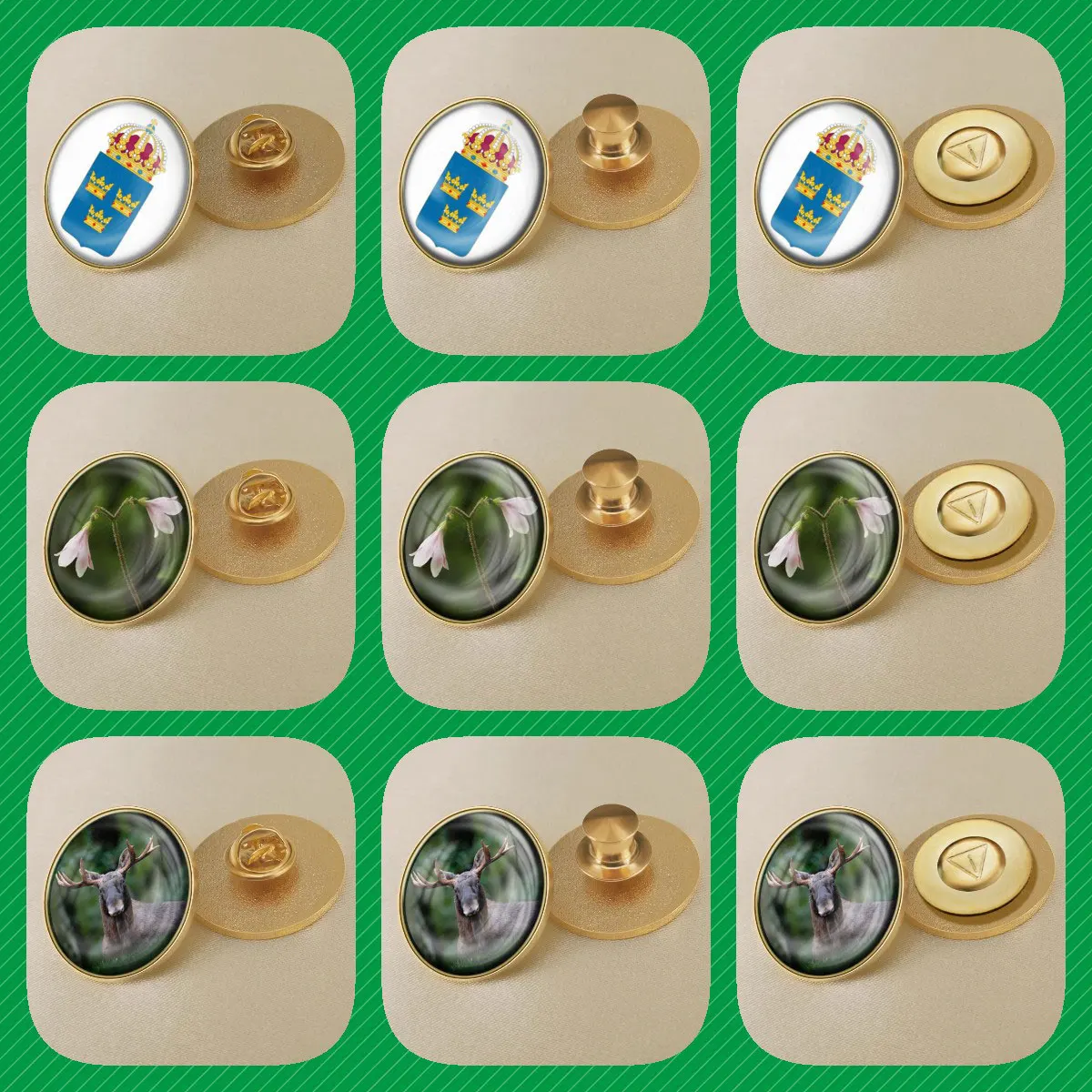 Sweden Swedes Swedishs Flag National Emblem National Flower Brooches Badges Lapel Pins