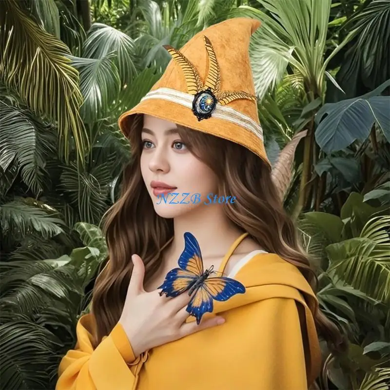 Chapeau sorcière envoûtant T21F, accessoire Costume à plumes, Design Vintage, en Polyester respirant pour adultes, sur le