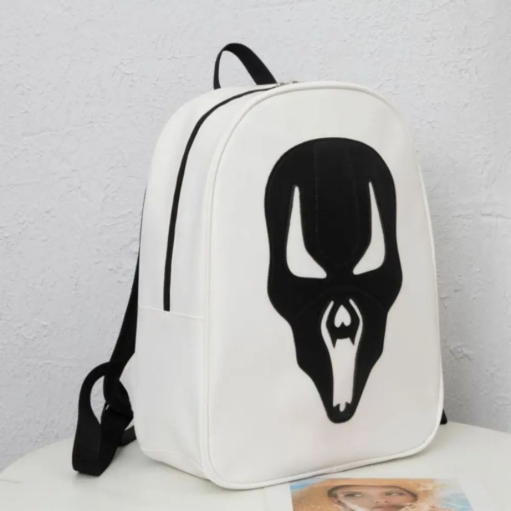 Bolso de cuero PU con estampado de cabeza de calavera de Halloween, bolso con cremallera, mochila de calavera fantasma de Halloween, estilo coreano de gran capacidad