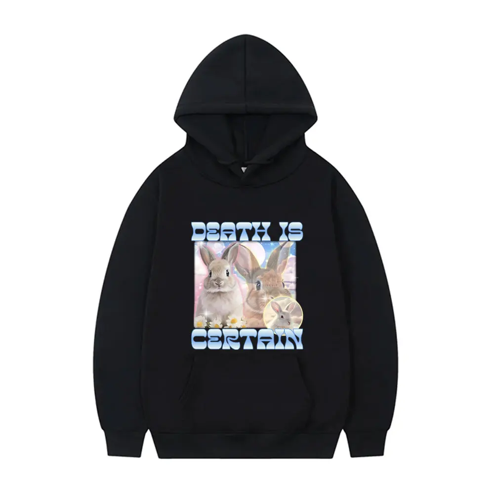 

Rabbit Death Is Certain Funny Meme Hoodie Men Women Kawaii Cute Trend Hooded Sweatshirt Unisex Fashion Casual Oversized Hoodies