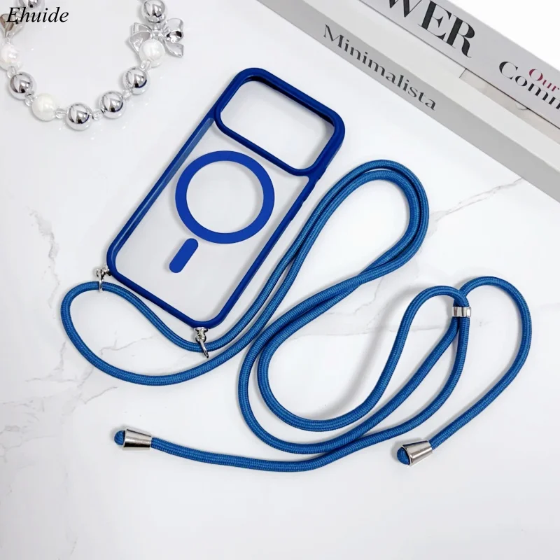 Magnetische Hülle für iPhone 17 Pro Max 16 15 14 11 12 13 Mini Plus Magsafe Strap Transparent Crossbody Neck Lanyard Kunststoffhülle