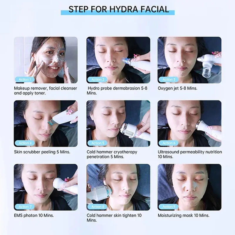 Latest 9 in 1 Aqua Peeling Dermabrasion  Diomand Skin Whitening Wrinkle Removal Facial Cleaning Hydra Oxygen Jet Machine