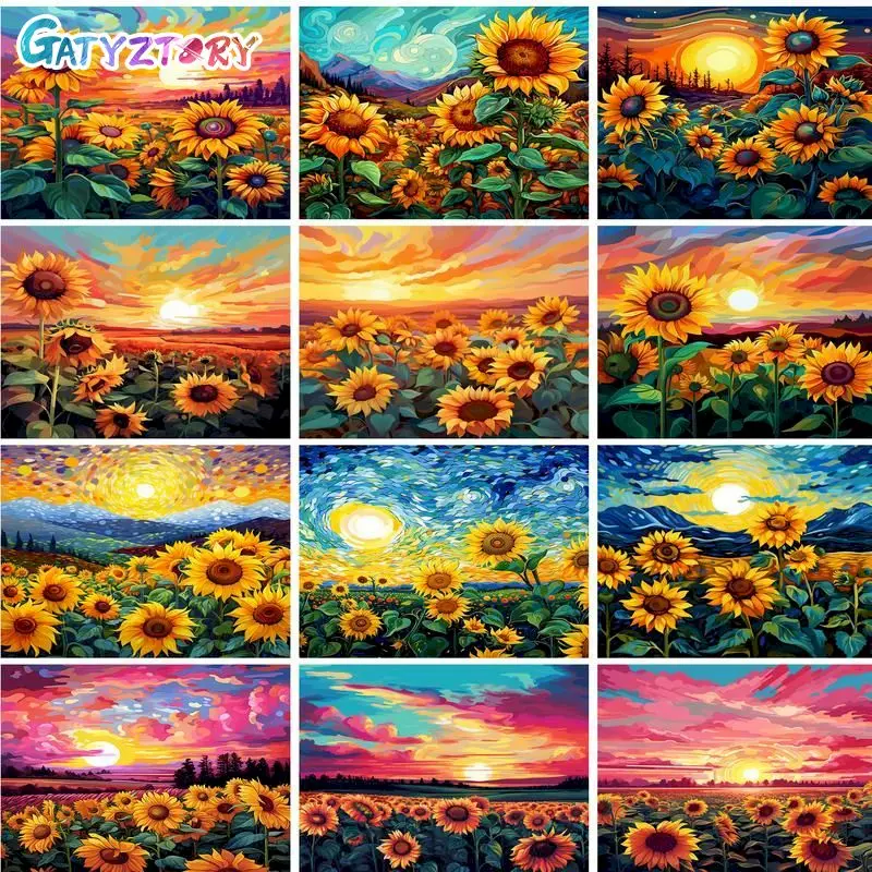 

GATYZTORY Frame Sunflower Sea Diy Digital Painting By Number Acrylic Picture Modern Wall Art Hand Painted Oil Painting For Home