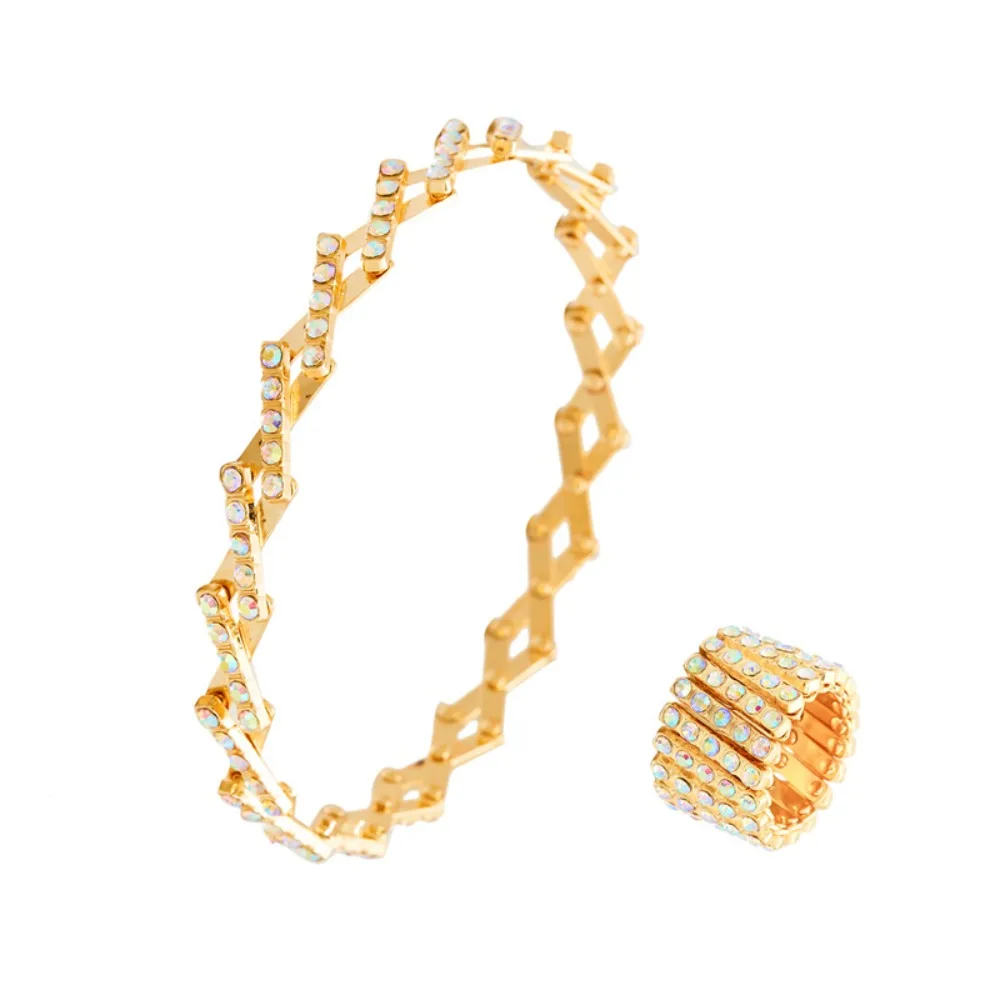 

Women Jewelry Accessories Retractable Ring Bracelet Stretchable Bangle Crystal Bracelets 2 In 1 Ring Bracelet Rhinestone Copper