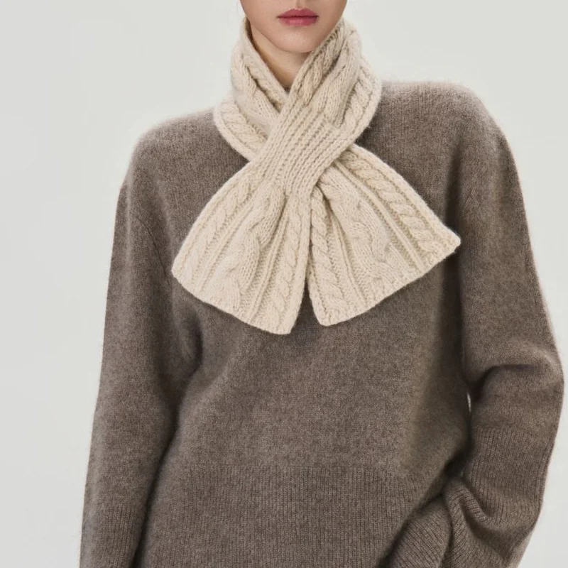 Pull through Keyhole Scarf Cable Design 100% Wool Knitted Neck Warmer