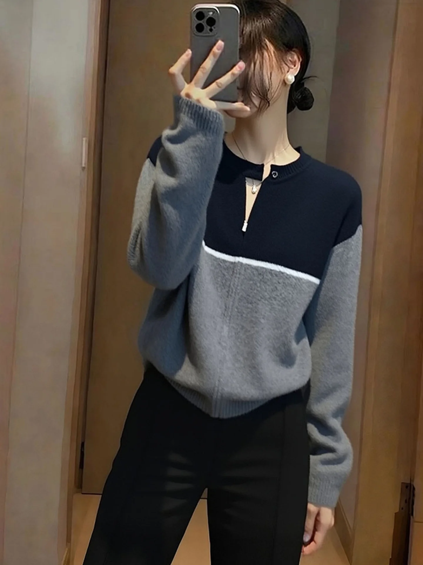 

Casual Color Blo Knitwear Long Sve Comfortable Faionable Winter Top Women's Premium Sle Slimming Effect Daily Wear