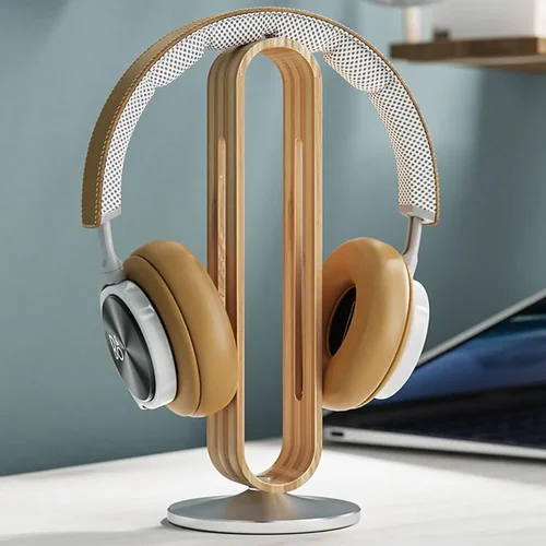 Soporte de aluminio y madera de bambú para auriculares, estante de exhibición para auriculares, colgador, estante de almacenamiento para auriculares, accesorios para juegos