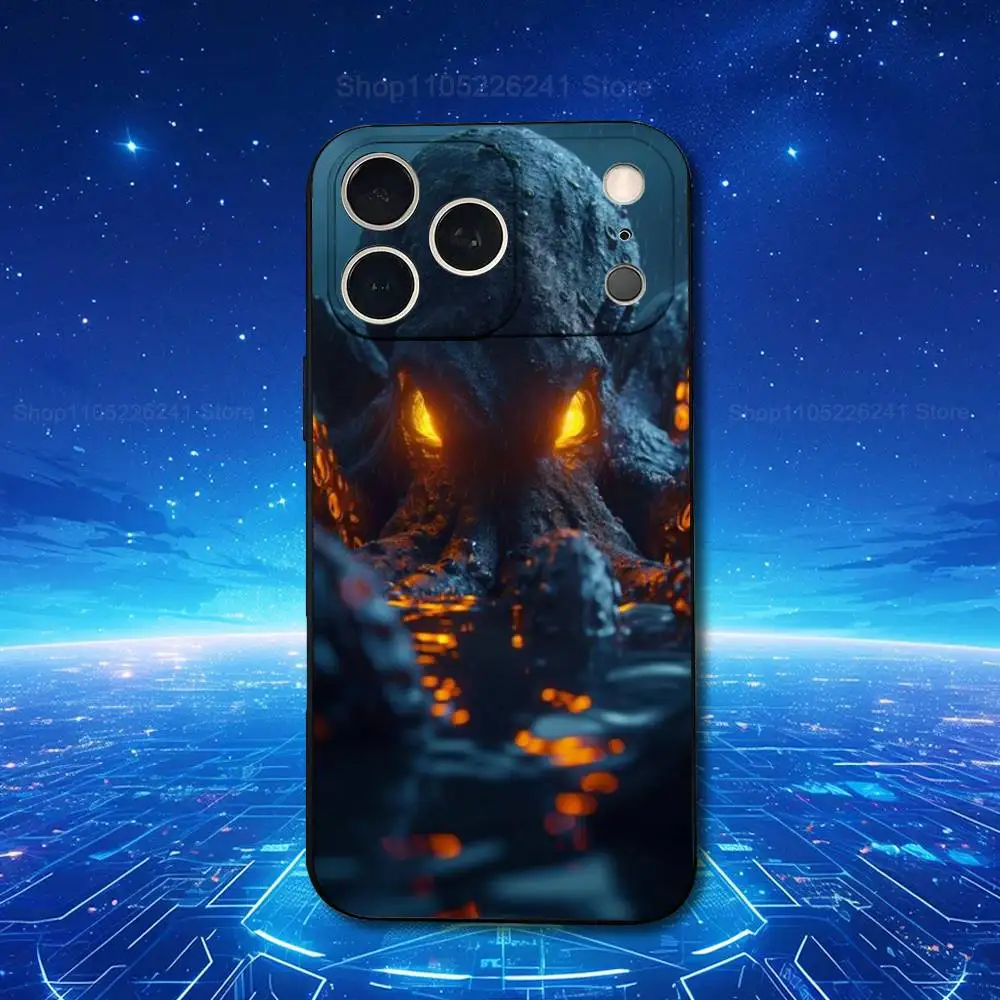 奇妙なクトゥルフ神話 iPhone 13、16、11、14、17、12、15、Plus、Pro Max、XS、X、XR、SE、Mini、8、7用スマホケース ソフトシリコン ブラック