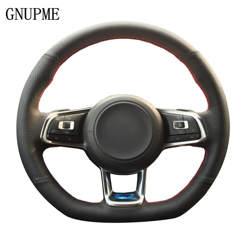 GNUPME Black Artificial Leather Hand-stitched Car Steering Wheel Cover for Volkswagen VW Golf 7 Mk7 New Polo 2014 2015 2016 2017