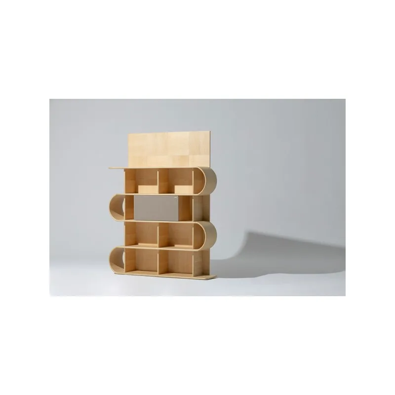 Ruonai Furniture ITALY "Large Capacity Background Wall" Series Art Bookcase/White Oak Grain Curve Bookshelf
