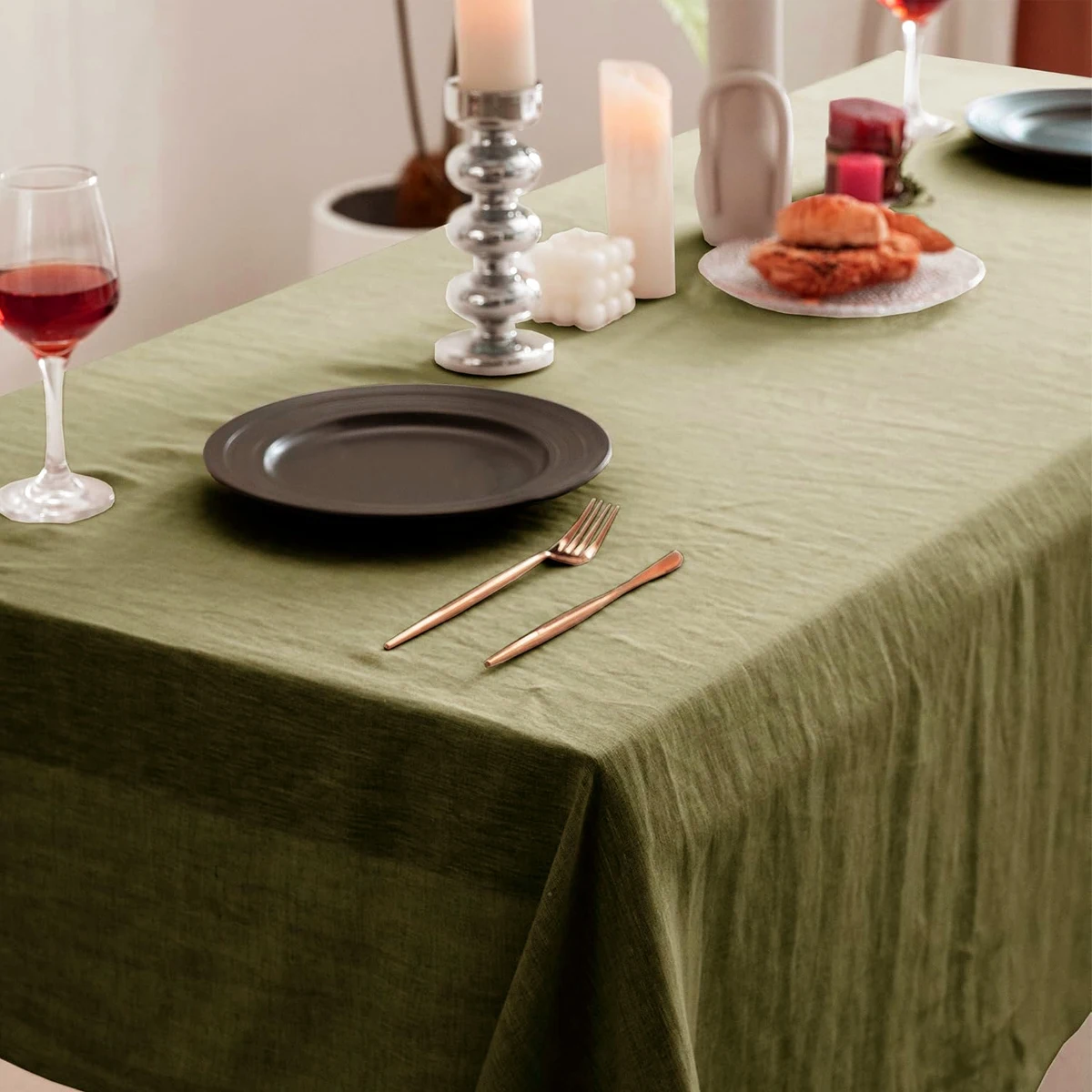 Einfache Tischdecke aus schlichtem Polyester, Tischdekoration für Hochzeiten, Feiertage, Küchentischdecke, weiche Tischdecke – Detail 3