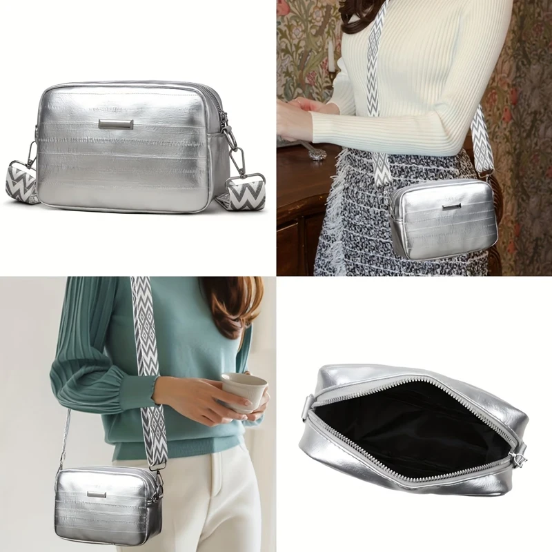 Alltägliche Trendige Glänzende Gesteppte Umhängetasche mit Breitem Riemen Einfache Quadratische Tasche für Pendler und Kurze Wochenendtrips – Detail 4