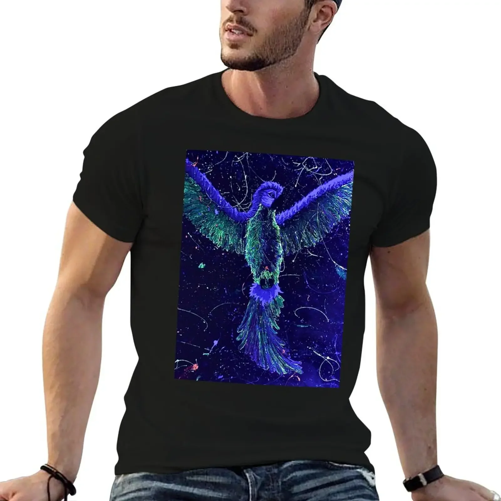 FUEGO Festive Blue Macaw Night Version T-Shirt Man t-shirt funny gifts Funny t-shirt mens graphic t-shirts pack