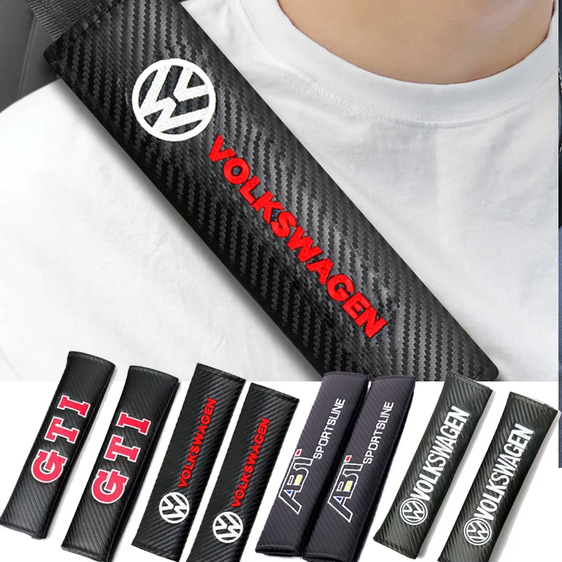 Car Safety Belt Shoulder Cover Carbon Fiber Seatbelt Protection Pad For Volkswagen VW GTI Rline R Polo Golf Passat Magotan Jetta