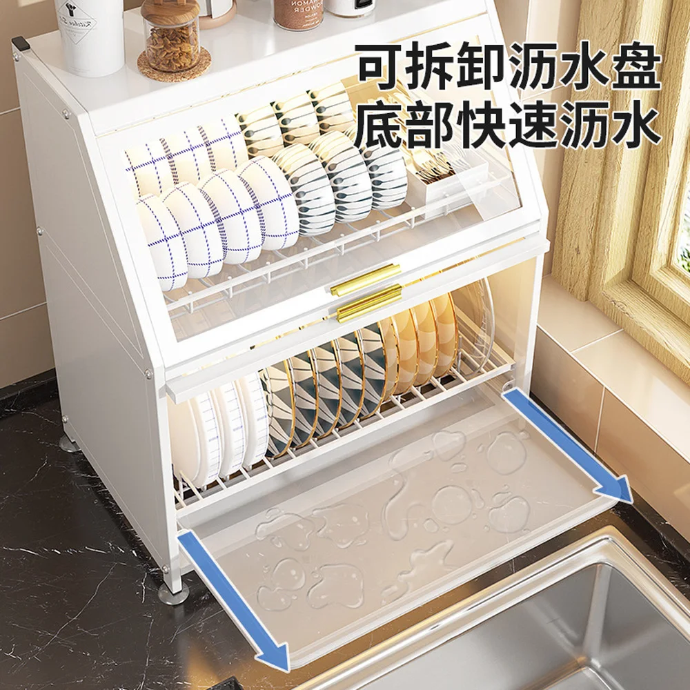 Table Top Kitchen Dishes Storage Cabinet, Installation Free, Dustproof Kitchen Supplies Storage Rack With Cabinet Door, Multi-La