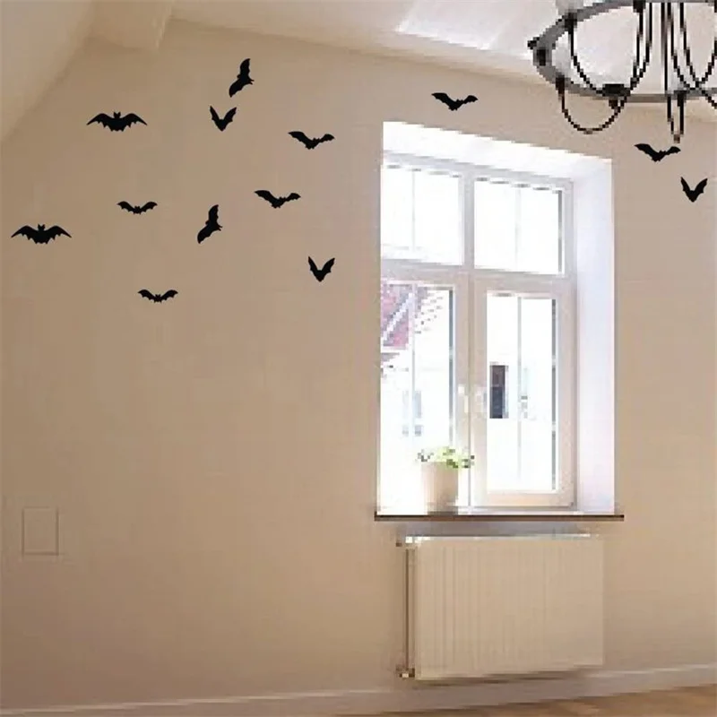 Halloween Decorations Hollow Easy To Apply Spooky Add A Touch Of Terror Detachable Removable Bat Sticker Bat Wall Sticker Black