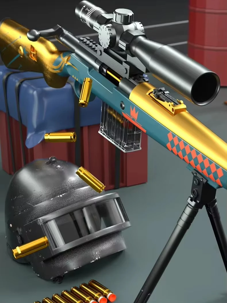 Pistolet na miękkie naboje 98K AWM z wyrzutem łusek, długość 130 cm, super duży, ładowany ręcznie, może strzelać jak karabin snajperski, model zabawki do bitew na świeżym powietrzu, idealny na — 2