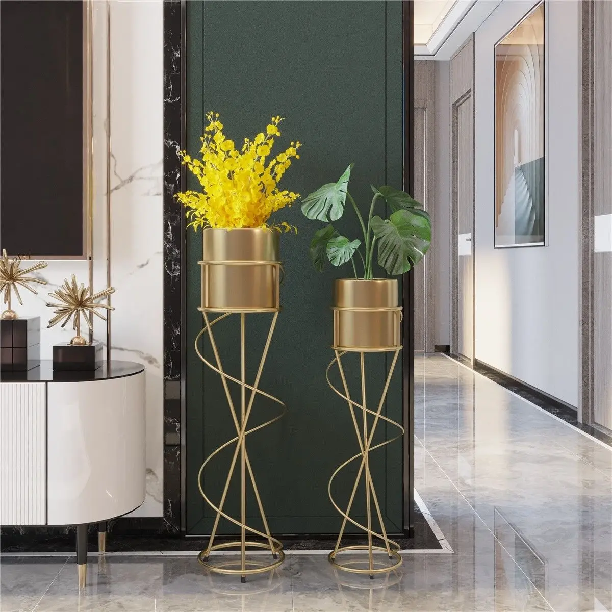 Light Luxury Golden Iron Flower Rack Shelf Indoor Living Room Balcony Vertical Plant Pot Rack Furniture TV Cabinet Flower Stand