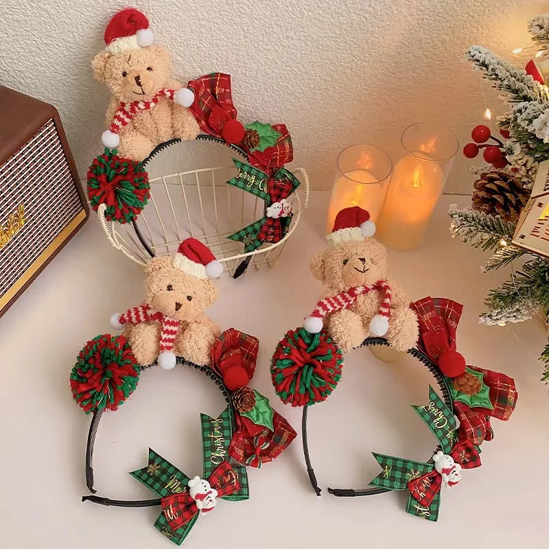 Opaska świąteczna, spinka do włosów z misiem z kreskówki dla dzieci, opaska z kokardą dla dziewczynki, strój na przyjęcie świąteczne, ozdoba do włosów