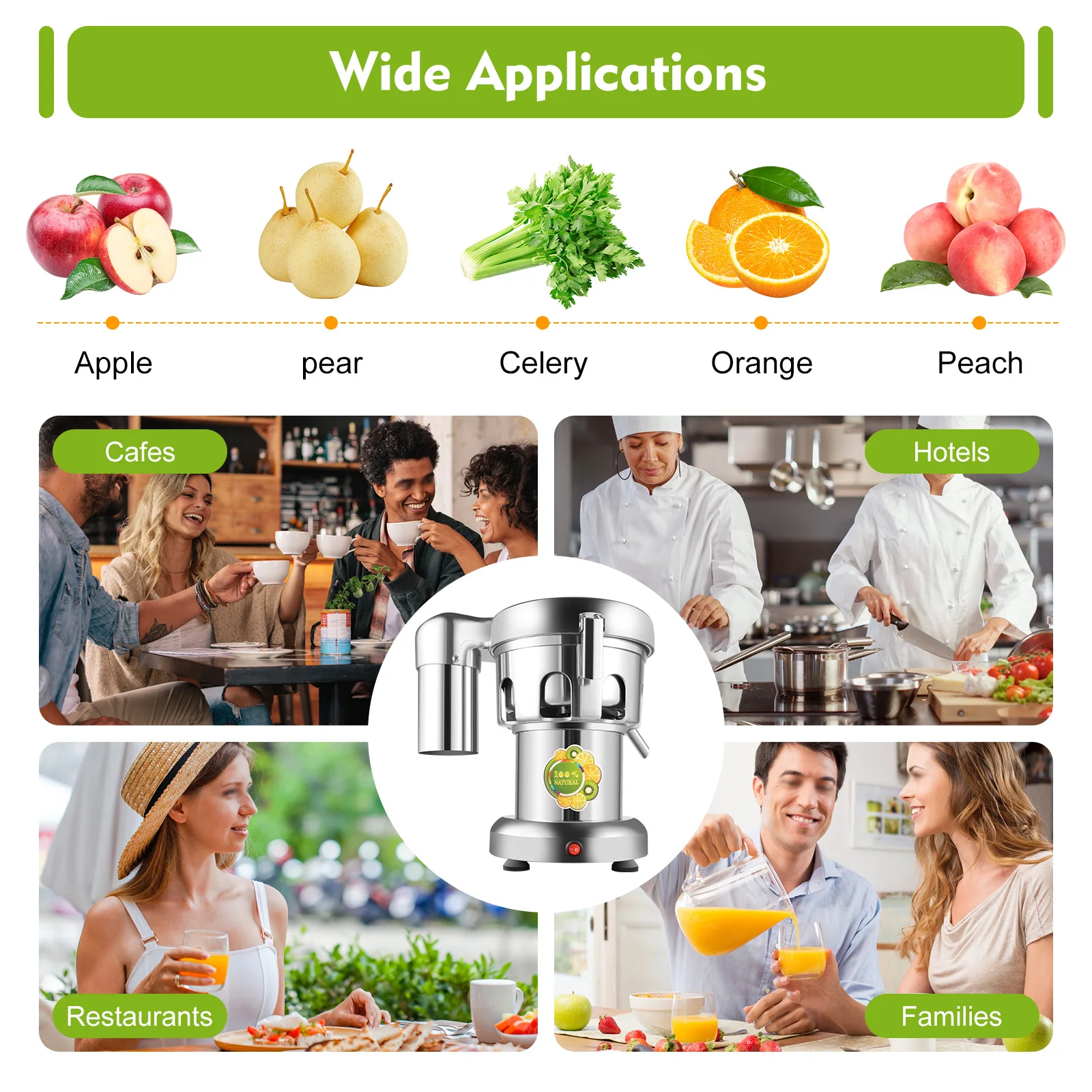 Juicer, Purer Juice Highly Efficient High Nutrition Low Noise for Family Hotel Restaurant Cafe Milk Tea Shop Grocery Store