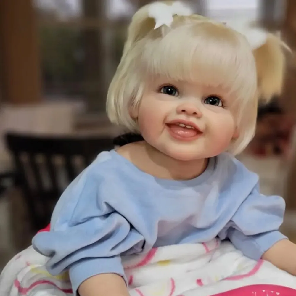 28" Real Reborn Baby Doll Painted Toddler Girl Devi White Rooted Hair Cloth Body Gift