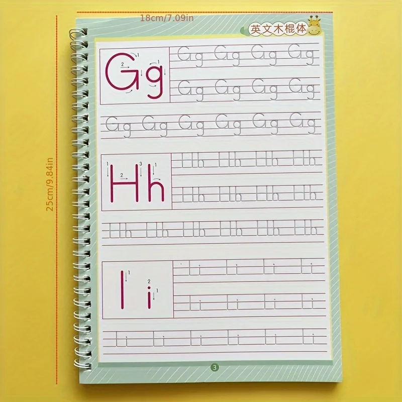 Reusable 26 English Alphabet Tracing Workbook - Grooved Letter Practice with Disappearing Ink Pens and Pen Caps