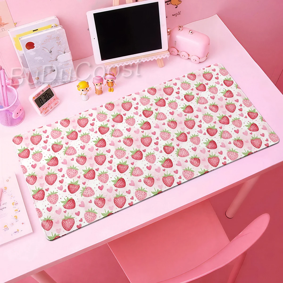 Pink Kawaii Mousepad Strawberry Desk Mat Cute Pastel Aesthetic Deskpad XXL Gaming Mouse Pads Office accessories Table Decort Pad view 2