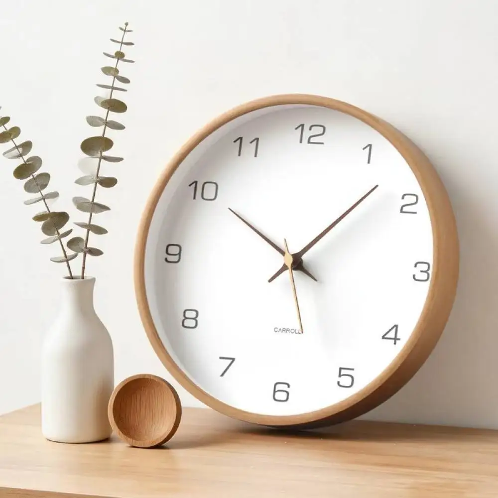 Solid Wood Wall Clock Silent Quartz Movement Minimalist Hanging Timepiece For Bedroom Living Room Office Art