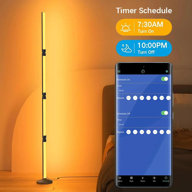 Smart Foldable DIY Stylish Ambient Floor Lamp with Bluetooth, WiFi, Voice Control, and RGB Rhythmic Lighting