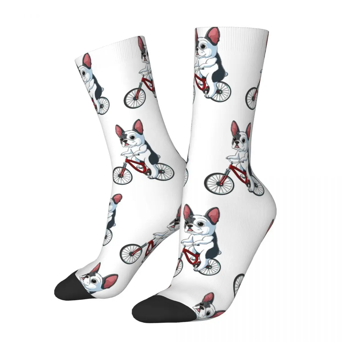 Happy Funny calzini da uomo su una bicicletta Retro Harajuku Bulldog francese Frenchie Dog Hip Hop Crew Crazy Sock Gift Pattern stampato