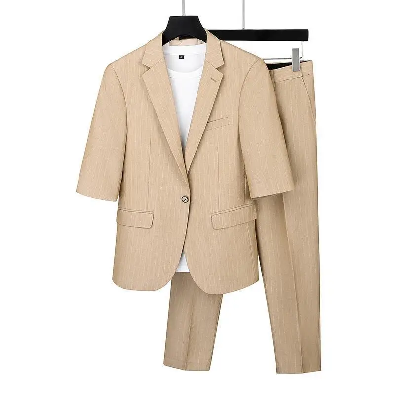 Costume d'été fin rayé pour homme, style coréen, LH082