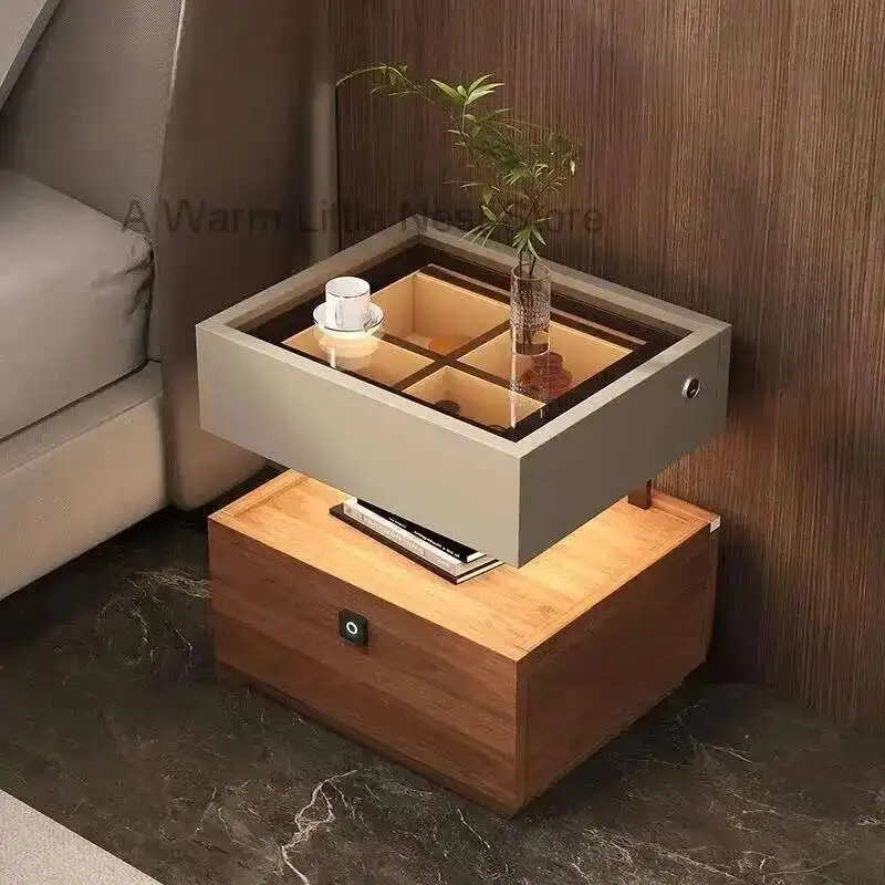 

Induction Room Fingerprint Lamp Lock USB Nightstands Storage Drawers Bedsides Table Luxury Side Mesa De Noche Bedroom Furniture