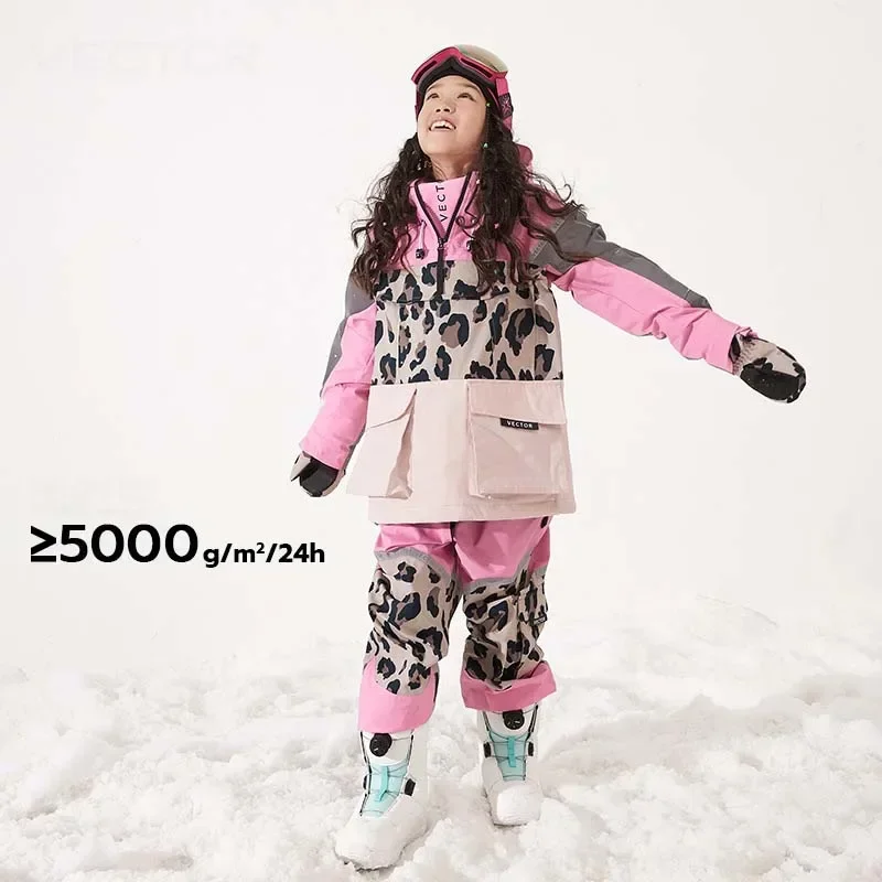 2025 neue Mädchen Winter druck warme wind dichte Ski anzug wasserdichte Outdoor-Kapuze Reiß verschluss Ski-Sets Polyester Langarm Kinder anzüge