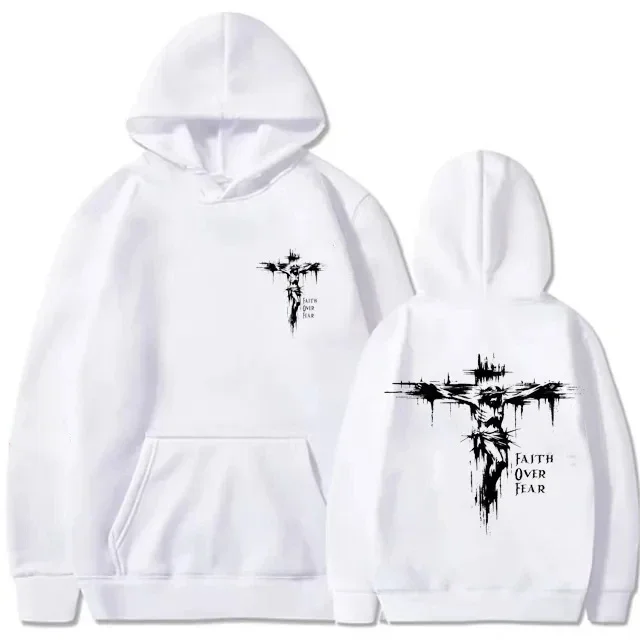 Sweat à capuche pour homme avec imprimés de croix religieuse et de textes motivants, style pull-over, mode automne, sweat à capuche décontracté, unisexe