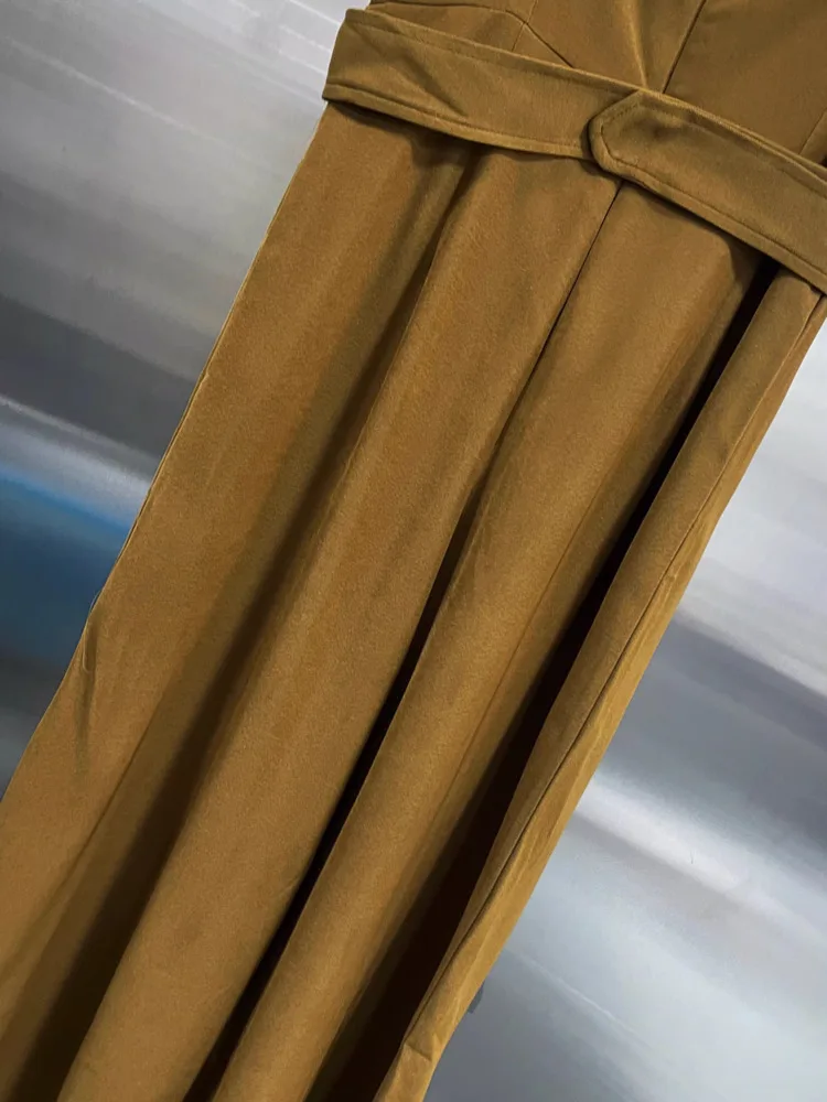 Dfdg feminino verão marrom cami topo calças de perna larga conjunto com cinto cintura sem mangas elegante casual 2025 na moda conjunto de moda feminina