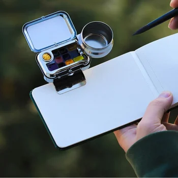 Portable Mini empty 10 grid watercolor box watercolor palette travel painting sketch moisturizing box paint box art supplies