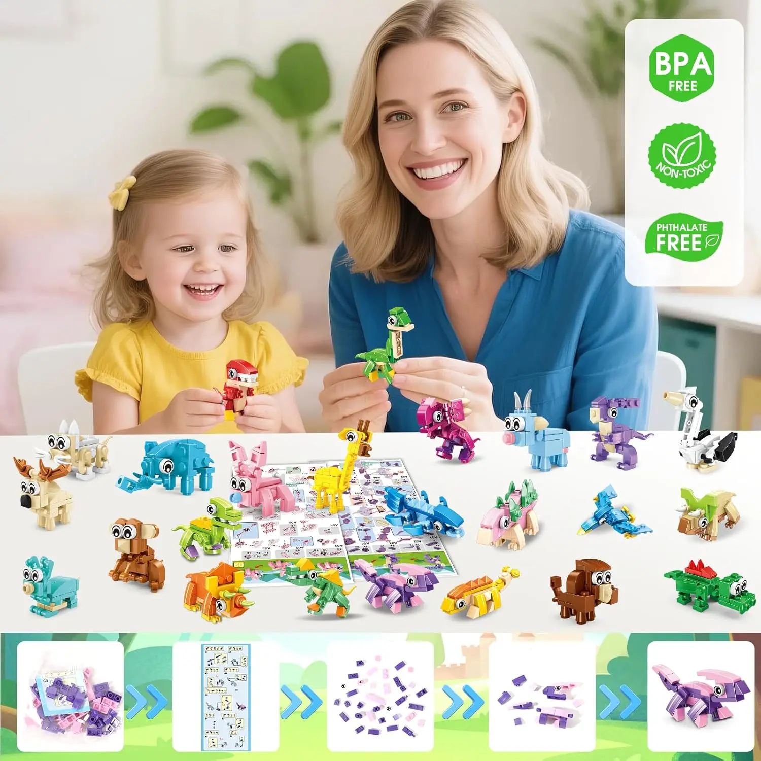 24er-Pack Partygeschenke für Kinder, 740 Stück Mini-Tiere, Bausteine, Spielzeug, Dinosaurier-Bausteine zum Geburtstag, Goodie Bag Stuff