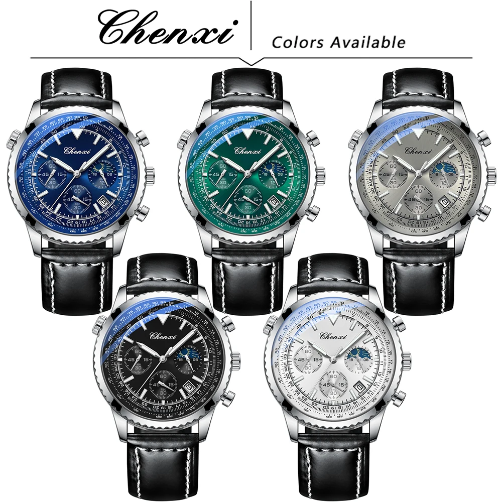 CHENXI Fashion Business Watches For Man Round Dial Black Leather Band Men's Watches Luminous Waterproof Man Watch