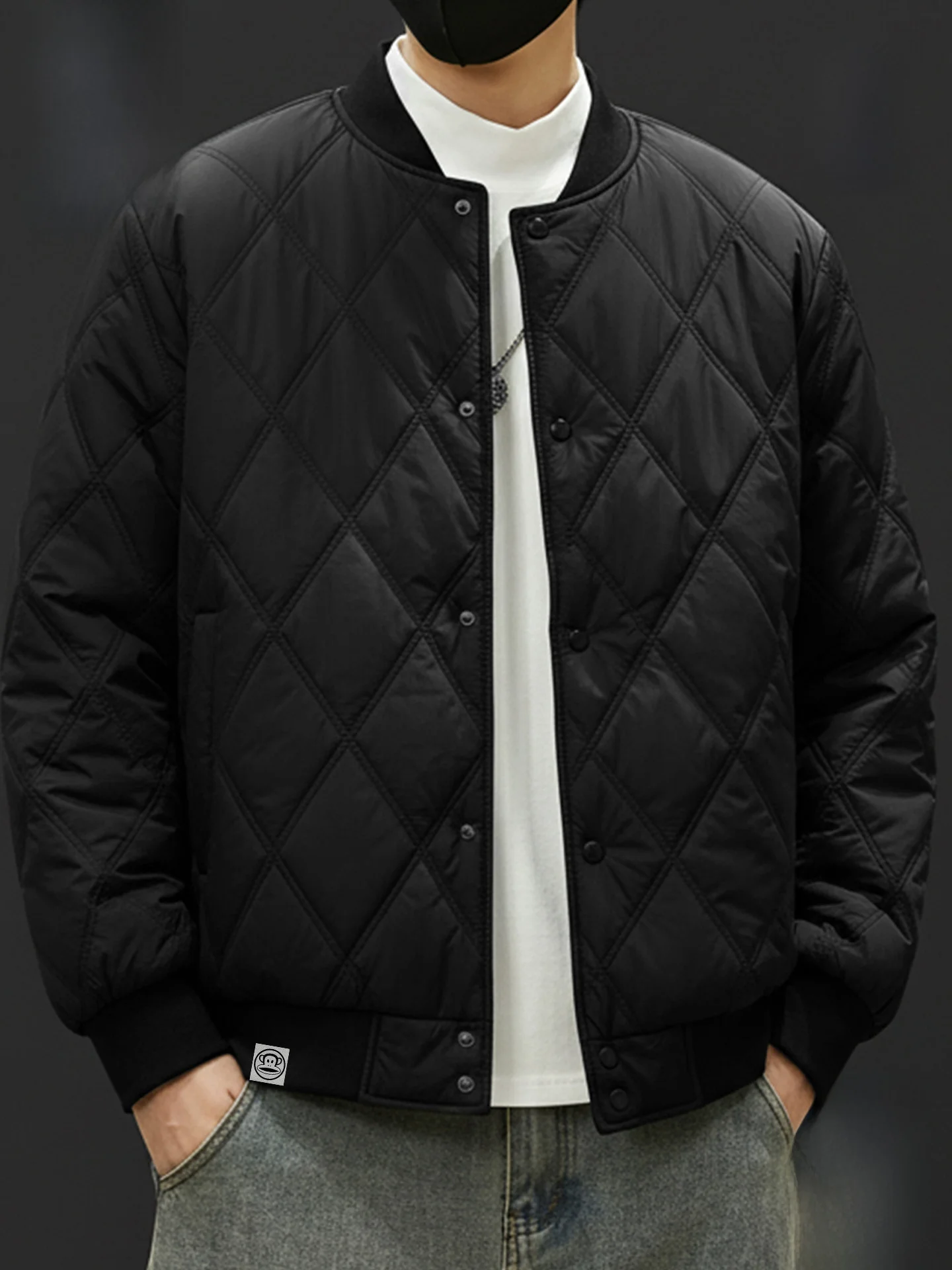 

Thiened Winter Cotton Jaet Men's Baseball Collar Warm Coat Youth Faion Casual Long Sve Bla Coat