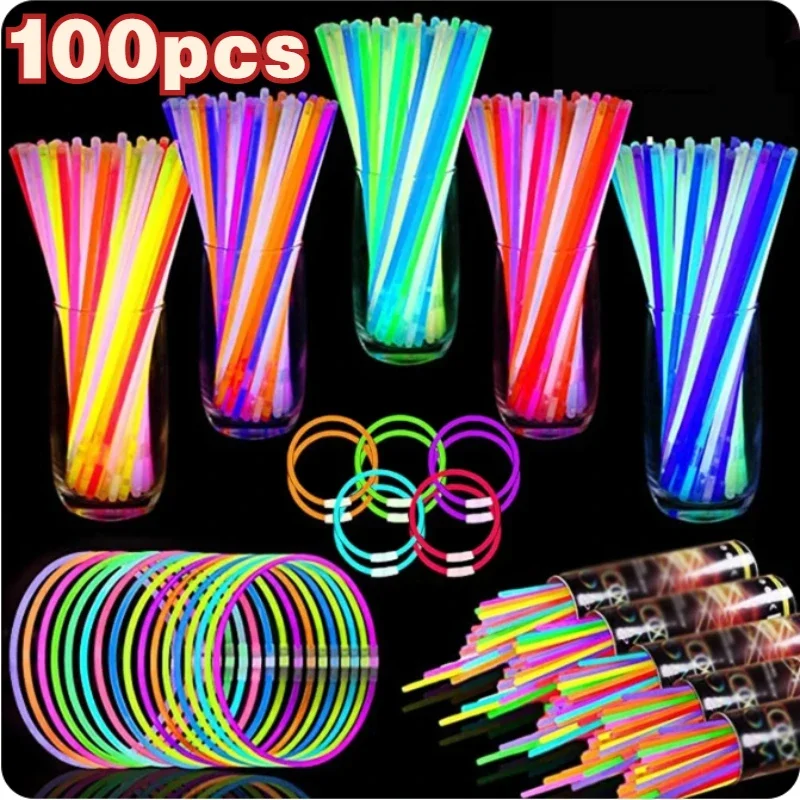 

100pcs Fluorescence Light Glow Party Sticks Bracelets Necklaces Neon for Wedding Party Glow Sticks Bright Colorful Glow Stick