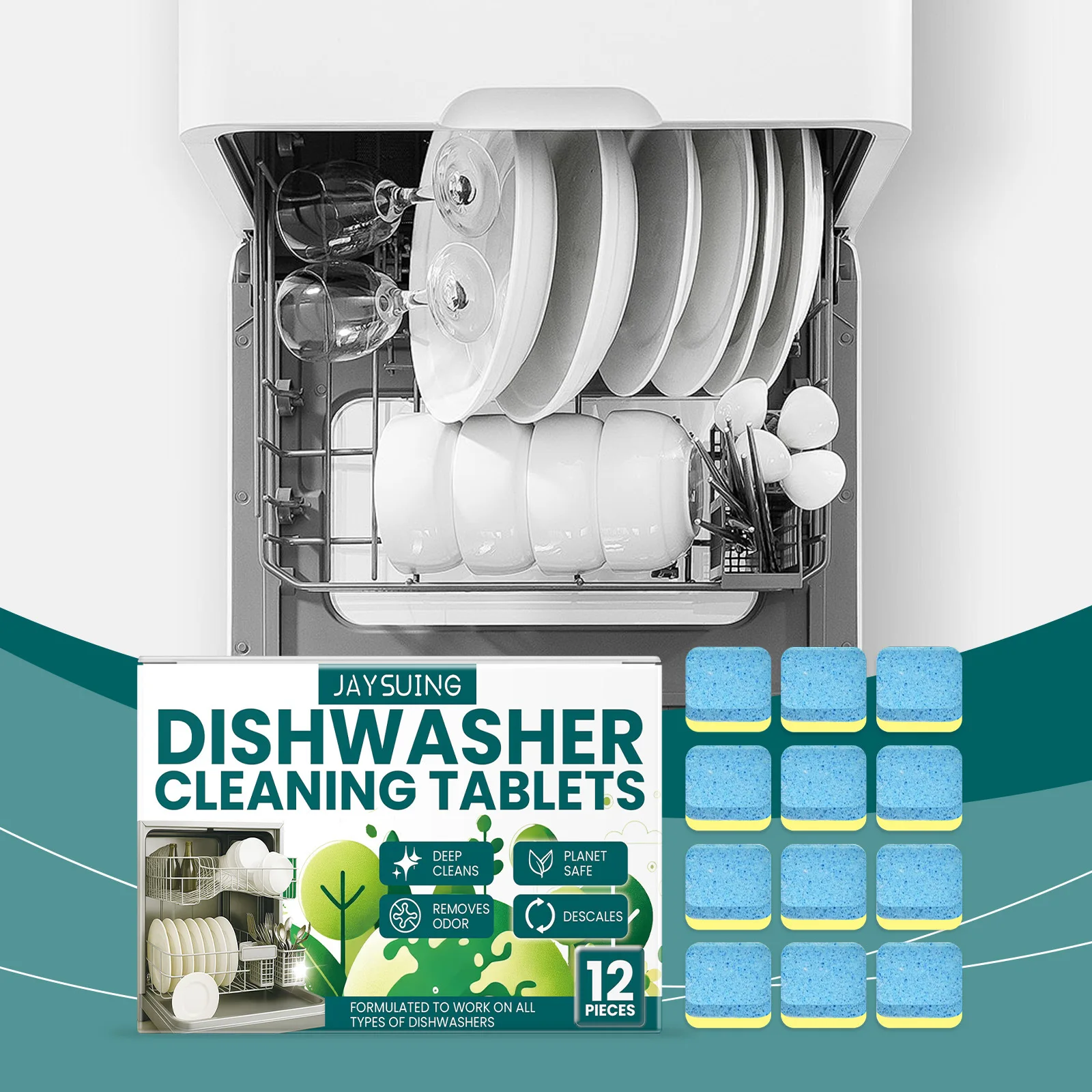 Dishwasher Cleaning Tablets Gentle and Effective for Removing Scale in Portable Household Kitchen Dishwasher Cleaning Tablets