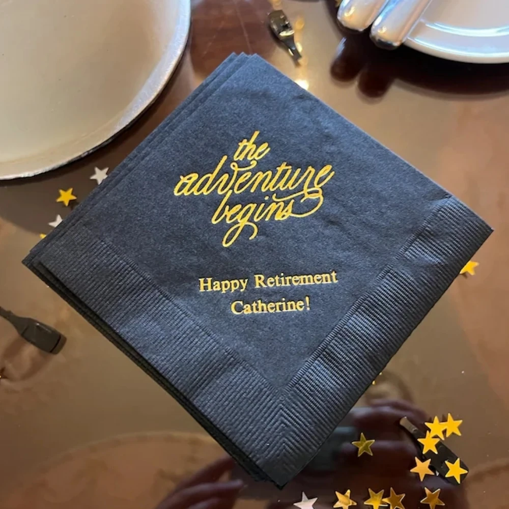 

Personalized Napkins, The Adventure Begins- Custom Wedding Napkins -Cocktail or Luncheon Napkins -Engagement Party Napkins,50Pcs