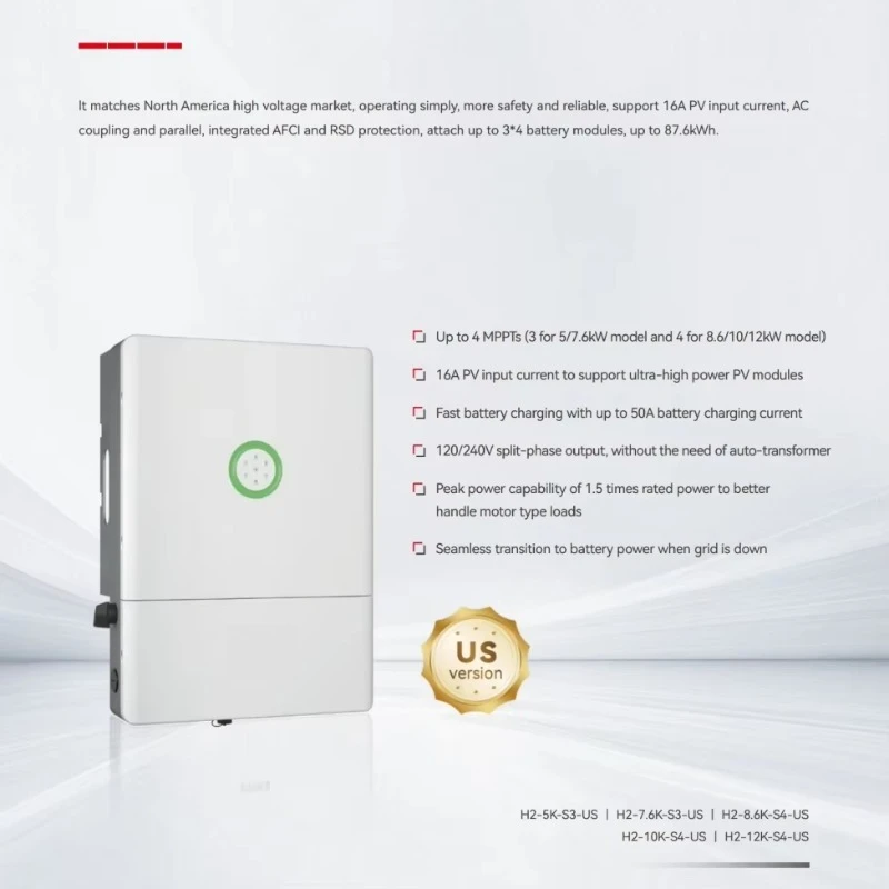 10kW Split Phase  Best Hybrid Inverter for North America 120/240V UL 1741 Certified Solar Battery Backup up to 87.6kWh
